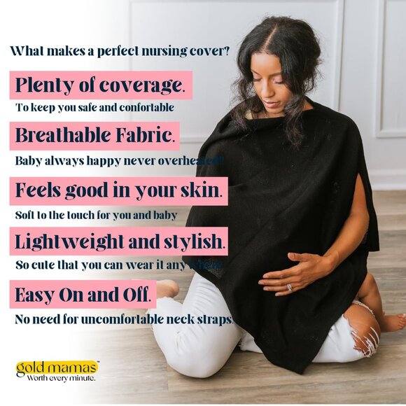 Brand New - Gold Mamas * Breathable Nursing Cover Up for Breastfeeding (Black) - Picture 4 of 5